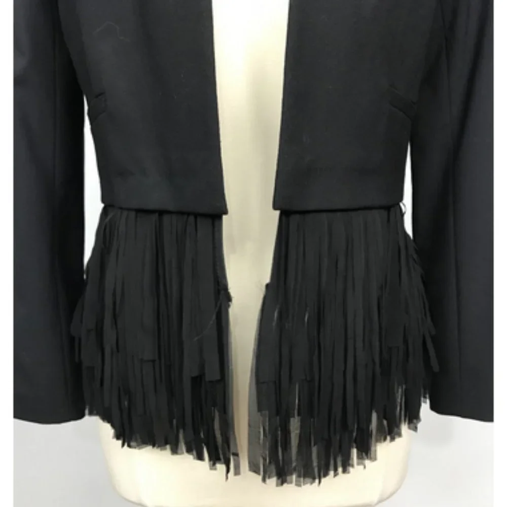 Banana Republic Black Wool Blazer w Fringe Ends 6P - Picture 2 of 9